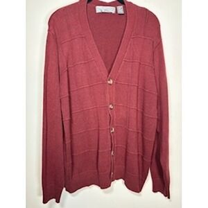 Oscar de la Renta Cardigan Sweater XL Burgundy Red Button Front Knit Grandpacore